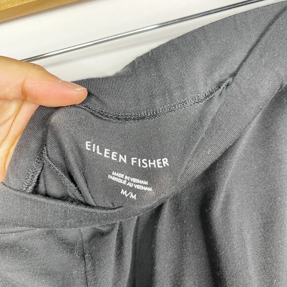 Eileen Fisher M Black Organic Cotton Stretch Jersey Cuffed Ankle Pants Pull On - Picture 9 of 10